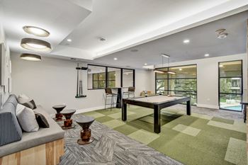 Expansive Resident Lounge and Gaming Room with Pool Views at Windsor Ridge, Austin, 78727